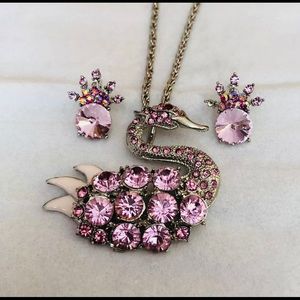 Pink Rhinestone necklace and earrings 2pc Swan Set